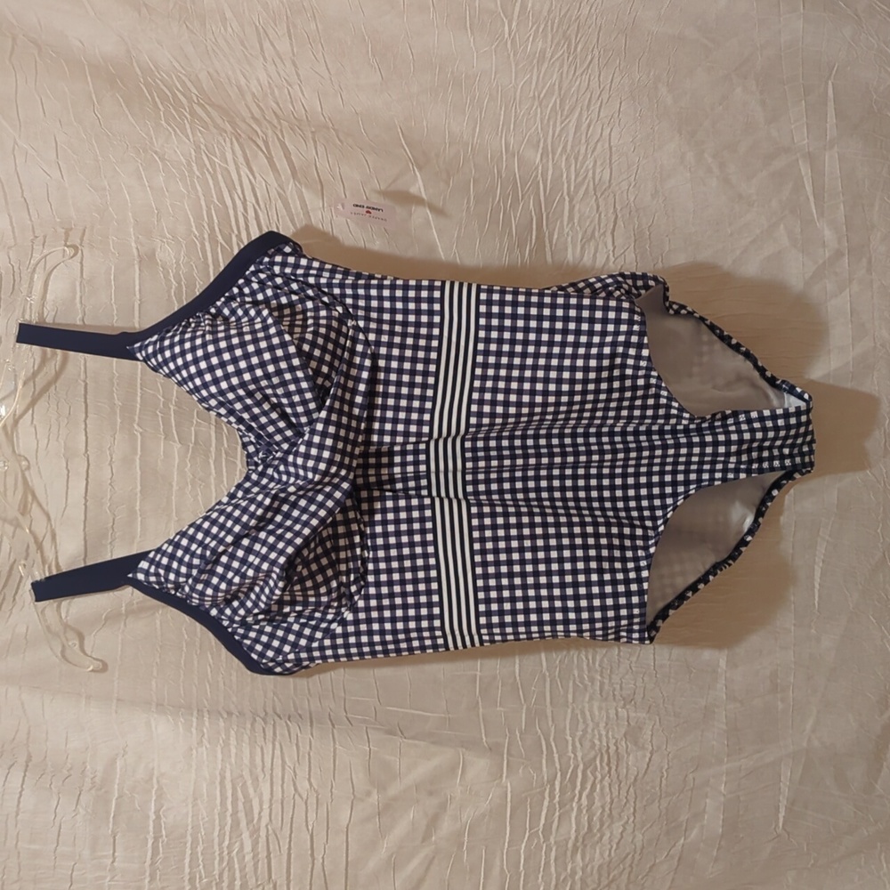 Draper James for Lands' End Navy Blue Gingham One-piece swimsuit, size 24W, NWT